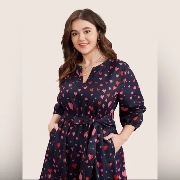 BloomChic Navy and Pink Heart Long Sleeve Dress - Picture 5 of 9